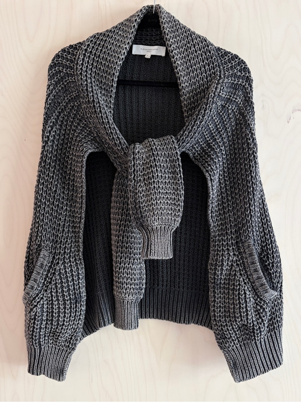 Alexander Wang Charcoal Gray Knit Shawl-Style Sweater